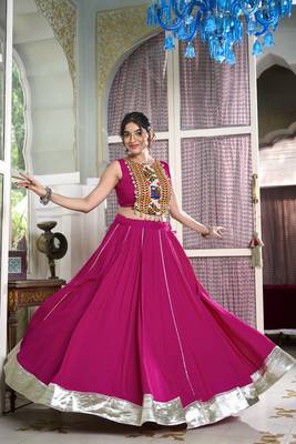 pink Rayon Chaniya Choli with Lace Border and Gota Patti work 4
