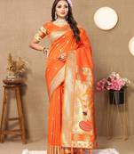 Orange color faux banarasi silk saree with paithani rich weaved pallu and blouse