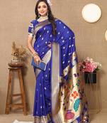 Royal blue color faux banarasi silk saree with paithani rich weaved pallu and blouse