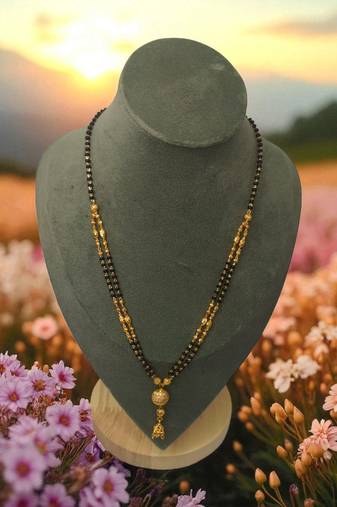 Elegant gold-plated double chain black bead mangalsutra for women – traditional & stylish daily wear jewelry