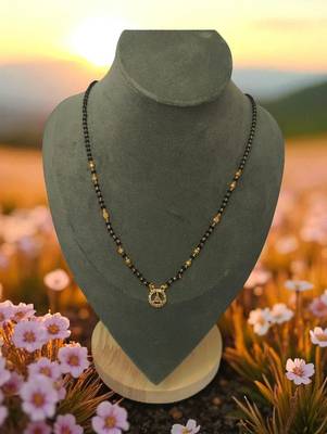 Gold plated ad mangalsutra with teardrop pendant for women | traditional black beads necklace 1