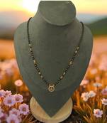 Gold plated ad mangalsutra with teardrop pendant for women | traditional black beads necklace