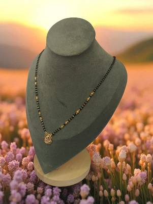 Gold plated ad mangalsutra with teardrop pendant for women | traditional black beads necklace 2