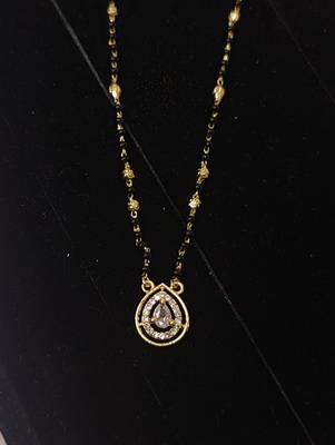 Gold plated ad mangalsutra with teardrop pendant for women | traditional black beads necklace 3