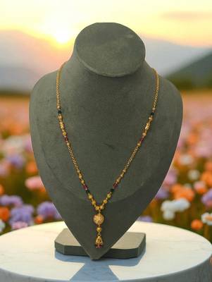 Gold plated traditional designer mangalsutra for women | beaded chain with jhumka style pendant 1