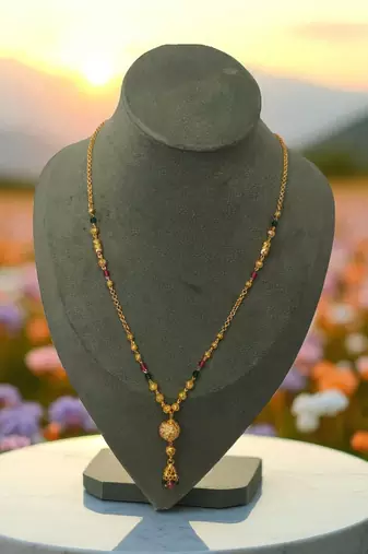 Gold plated traditional designer mangalsutra for women | beaded chain with jhumka style pendant
