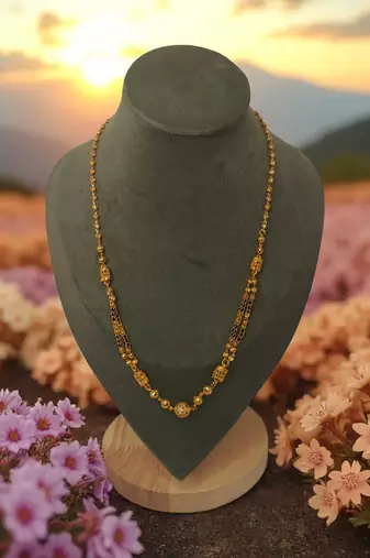 Traditional gold plated double chain mangalsutra for women | black beads with designer beads pendant"