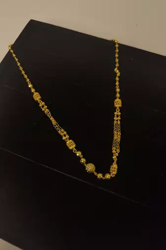 Traditional gold plated double chain mangalsutra for women | black beads with designer beads pendant"