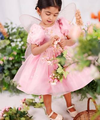 baby pink woven organza twinkle kids frock 1