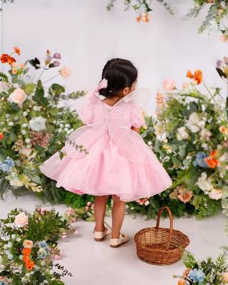 baby pink woven organza twinkle kids frock 2