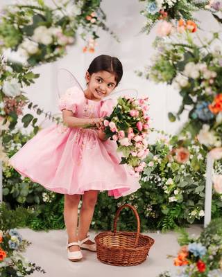 baby pink woven organza twinkle kids frock 3