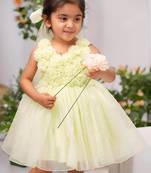 Light green organza woven daffodil frock for girls