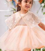 Peach satin woven tulip frock for girls