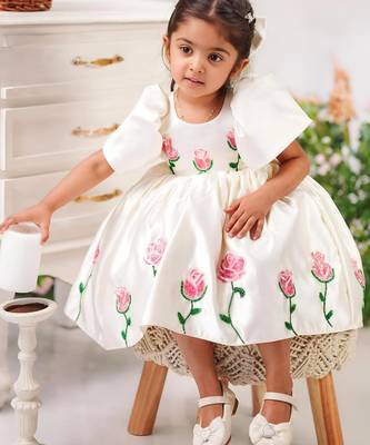 Off white satin printed jasmine gown for girls 4