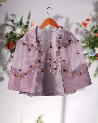 lavender embroidered satin girls frock 2