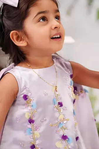 Lavender satin embroidered lavender frock for girls