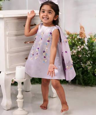 lavender embroidered satin girls frock 4