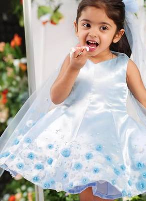 Skyblue satin embroidered sky gown for girls 1