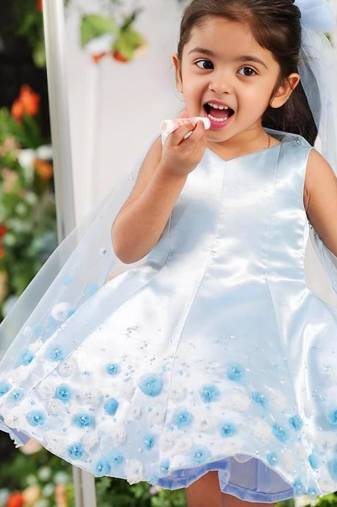 Skyblue satin embroidered sky gown for girls