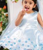 Skyblue satin embroidered sky gown for girls