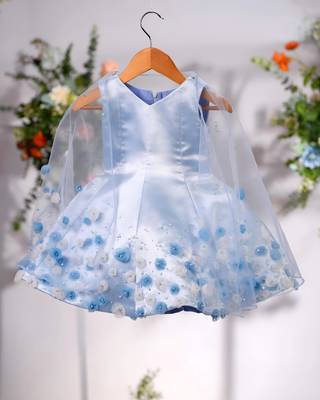 Skyblue satin embroidered sky gown for girls 2