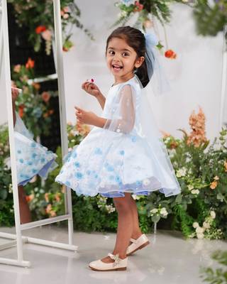 Skyblue satin embroidered sky gown for girls 3