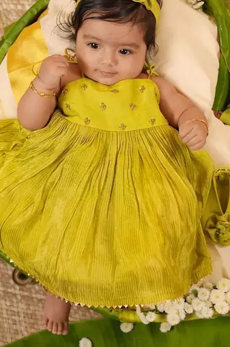 Pistah green tissue embroidered aaradhya frock for girls