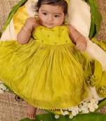 Pistah green tissue embroidered aaradhya frock for girls