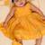 Yellow tissue printed sitara frock for girls