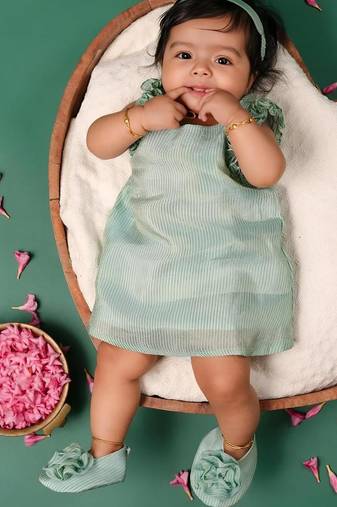 Skyblue tissue plain neelima frock for girls