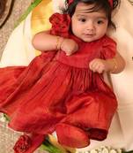 Red tissue plain roja frock for girls