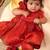 Red tissue plain roja frock for girls