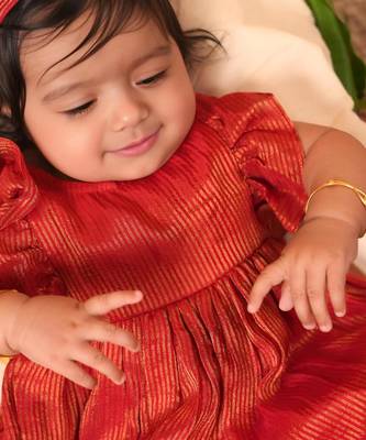 Red tissue plain roja frock for girls 2