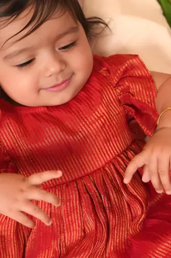 Red tissue plain roja frock for girls