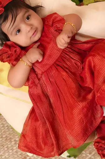 Red tissue plain roja frock for girls
