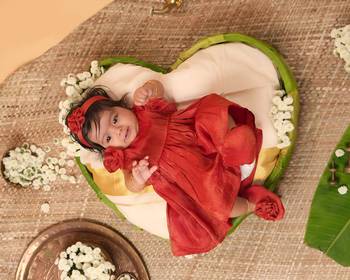 Red tissue plain roja frock for girls 4