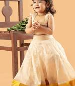 Beige tissue plain beige flair crop top & skirt for girls