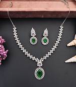 Elegant green stone & cz diamond necklace set for women