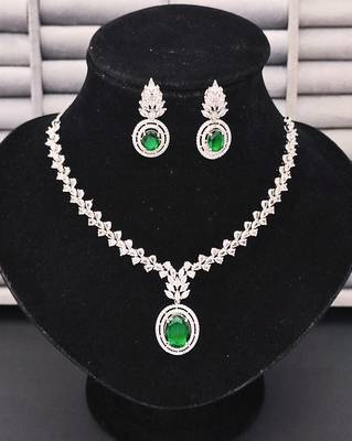 Elegant green stone & cz diamond necklace set for women 3