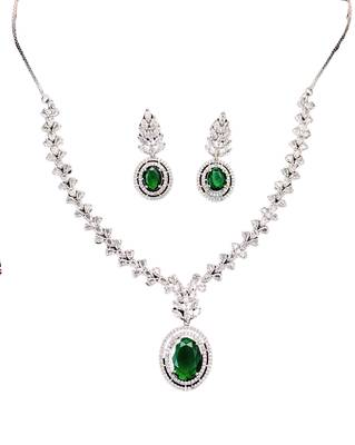 Elegant green stone & cz diamond necklace set for women 4