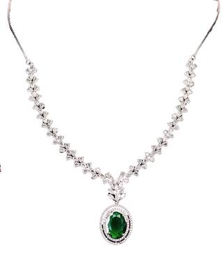 Elegant green stone & cz diamond necklace set for women 5