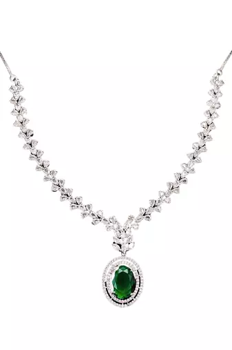 Elegant green stone & cz diamond necklace set for women
