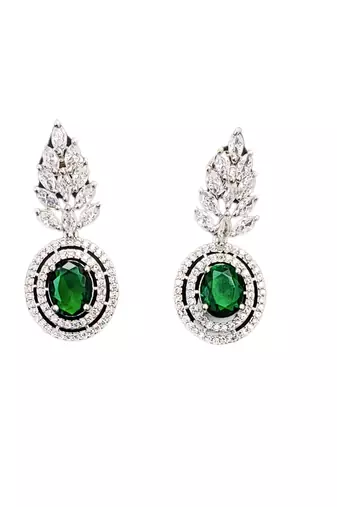 Elegant green stone & cz diamond necklace set for women
