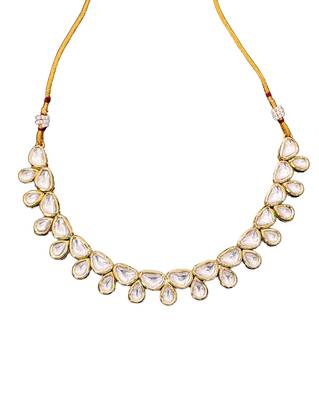 Classic polki kundan necklace set with earrings & maang tikka for her 5