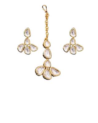 Classic polki kundan necklace set with earrings & maang tikka for her 6