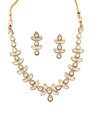 Elegant floral polki kundan necklace set with earrings 4