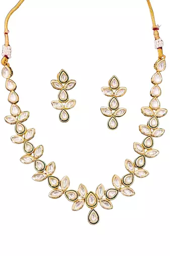 Elegant floral polki kundan necklace set with earrings