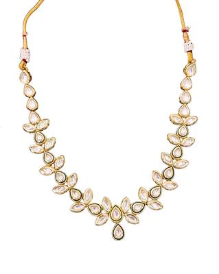 Elegant floral polki kundan necklace set with earrings 5