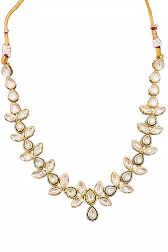 Elegant floral polki kundan necklace set with earrings