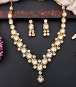Classic oval polki kundan green enamel necklace set with matching earrings